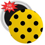 Polka Dots - Black on Gold Yellow 3  Magnet (100 pack)