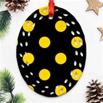 Polka Dots - Gold Yellow on Black Ornament (Bell) Ornament (Oval Filigree)