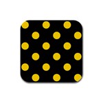 Polka Dots - Gold Yellow on Black Rubber Square Coaster (4 pack)