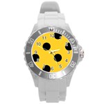Polka Dots - Black on Banana Yellow Round Plastic Sport Watch (L)