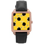 Polka Dots - Black on Banana Yellow Rose Gold Leather Watch