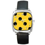 Polka Dots - Black on Banana Yellow Square Metal Watch