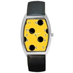 Polka Dots - Black on Banana Yellow Barrel Style Metal Watch