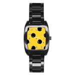 Polka Dots - Black on Banana Yellow Stainless Steel Barrel Watch