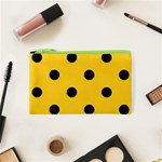 Polka Dots - Black on Banana Yellow Canvas Cosmetic Bag (XS)