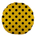 Polka Dots - Black on Banana Yellow Large 18  Premium Flano Round Cushion