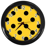 Polka Dots - Black on Banana Yellow Wall Clock (Black)