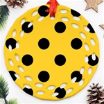 Polka Dots - Black on Banana Yellow Round Filigree Ornament (Two Sides)