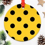 Polka Dots - Black on Banana Yellow Round Ornament (Two Sides)