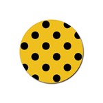 Polka Dots - Black on Banana Yellow Rubber Round Coaster (4 pack)