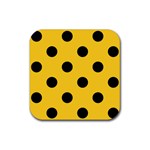 Polka Dots - Black on Banana Yellow Rubber Coaster (Square)