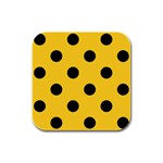 Polka Dots - Black on Banana Yellow Rubber Square Coaster (4 pack)
