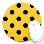 Polka Dots - Black on Banana Yellow Round Mousepad