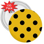 Polka Dots - Black on Banana Yellow 3  Button (100 pack)