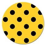 Polka Dots - Black on Banana Yellow Magnet 5  (Round)