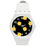 Polka Dots - Banana Yellow on Black Round Plastic Sport Watch (M)
