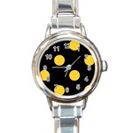 Polka Dots - Banana Yellow on Black Round Italian Charm Watch