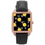 Polka Dots - Banana Yellow on Black Rose Gold Leather Watch