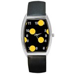 Polka Dots - Banana Yellow on Black Barrel Style Metal Watch
