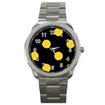 Polka Dots - Banana Yellow on Black Sport Metal Watch