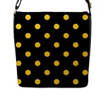 Polka Dots - Banana Yellow on Black Flap Closure Messenger Bag (L)