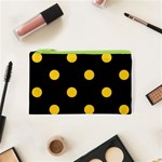 Polka Dots - Banana Yellow on Black Canvas Cosmetic Bag (XS)