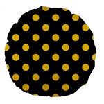 Polka Dots - Banana Yellow on Black Large 18  Premium Round Cushion