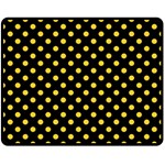 Polka Dots - Banana Yellow on Black Double Sided Fleece Blanket (Medium) (Two Sides)