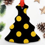 Polka Dots - Banana Yellow on Black Christmas Tree Ornament (Two Sides)