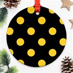 Polka Dots - Banana Yellow on Black Ornament (Round)
