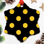 Polka Dots - Banana Yellow on Black Snowflake Ornament (Two Sides)