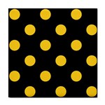 Polka Dots - Banana Yellow on Black Tile Coaster
