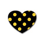 Polka Dots - Banana Yellow on Black Rubber Coaster (Heart)