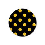 Polka Dots - Banana Yellow on Black Rubber Round Coaster (4 pack)
