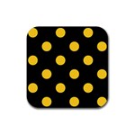 Polka Dots - Banana Yellow on Black Rubber Coaster (Square)