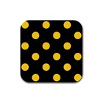 Polka Dots - Banana Yellow on Black Rubber Square Coaster (4 pack)