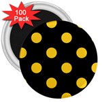 Polka Dots - Banana Yellow on Black 3  Magnet (100 pack)