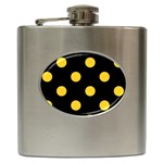 Polka Dots - Banana Yellow on Black Hip Flask (6 oz)