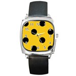 Polka Dots - Black on Deep Lemon Yellow Square Metal Watch