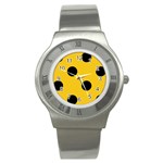 Polka Dots - Black on Deep Lemon Yellow Stainless Steel Watch