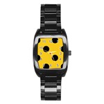 Polka Dots - Black on Deep Lemon Yellow Stainless Steel Barrel Watch