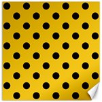 Polka Dots - Black on Deep Lemon Yellow Canvas 12  x 12 