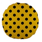 Polka Dots - Black on Deep Lemon Yellow Large 18  Premium Round Cushion