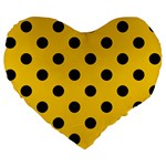 Polka Dots - Black on Deep Lemon Yellow Large 19  Premium Flano Heart Shape Cushion