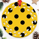 Polka Dots - Black on Deep Lemon Yellow Round Filigree Ornament (Two Sides)