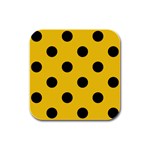 Polka Dots - Black on Deep Lemon Yellow Rubber Square Coaster (4 pack)