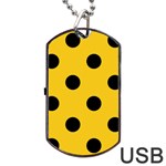 Polka Dots - Black on Deep Lemon Yellow Dog Tag USB Flash (One Side)