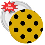 Polka Dots - Black on Deep Lemon Yellow 3  Button (10 pack)