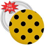 Polka Dots - Black on Deep Lemon Yellow 3  Button (100 pack)
