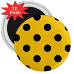 Polka Dots - Black on Deep Lemon Yellow 3  Magnet (10 pack)